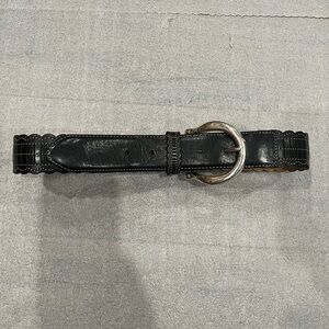 [M]Brighton Black Vintage Leather Western Style Belt Scalloped shape